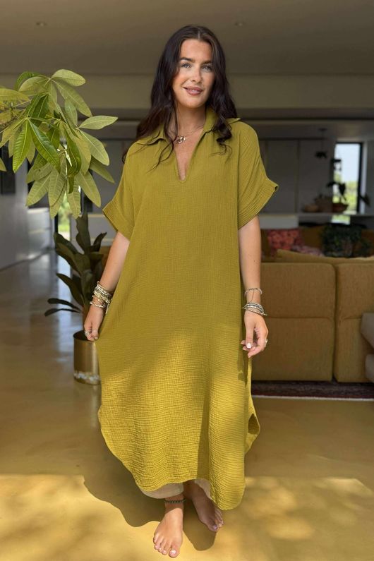 Made in Italy Paulo Pillow Cotton Shirt Dress Dirty Olive 